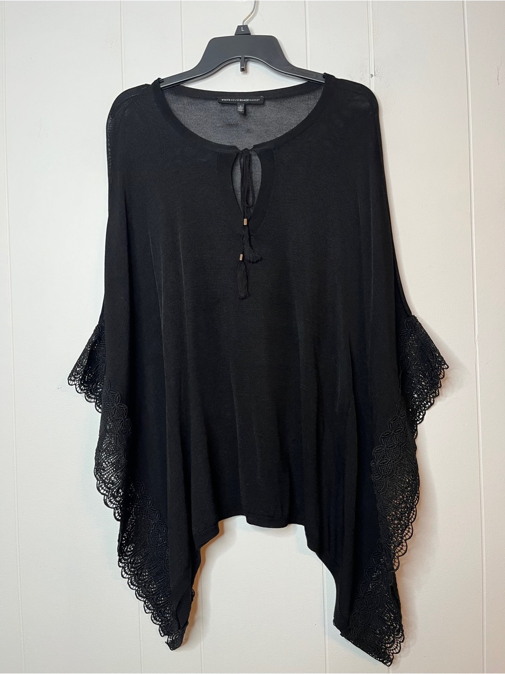 WHBM Womens Black Lace-Trim Poncho Top Lightweight Sweater S